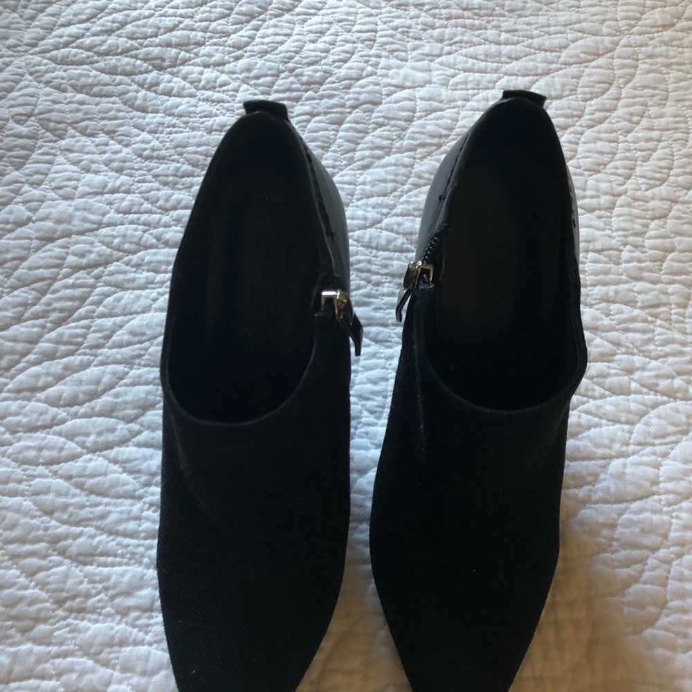 Black suede and leather ankle boots